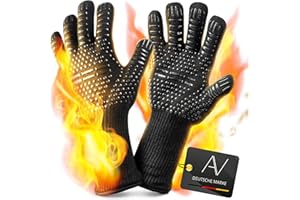 ‎AVANA AVANA Grillhandschuhe Aramid Ofenhandschuhe Hitzebeständig bis zu 800°C, Backhandschuhe Topfhandschuhe BBQ Handschuhe Universalgröße - Schwarz