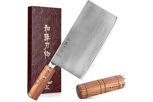 HEZHEN 20CM Couperets, Acier Revêtu D'acier Composite à 3 Couches,Acier Inoxydable Couteau de Boucher,Couteau de Cuisine de Chef，Manche en Bois de Padouk