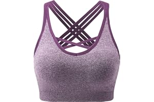 ANGOOL Padded Sports Bra Wirefree Mid Impact Yoga Bras Unique Cross Back Strappy for Gym Yoga