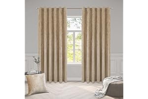 ROOEE Luxury Crushed Velvet Curtains PAIR Fully Lined Eyelet Ring Top For Bedroom, Living Room, Kitchen, Office (Champagne Gold, 90" Wide x 90" Drop)