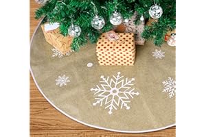 ‎AGOER Weihnachtsbaum Decke Rock, Leinen Weihnachtsbaum Rock Schneeflocke Weihnachtsbaumdecke Rund Christbaumständer Weihnachtsbaum Dekor Tannenbaum Decke(Khaki, 120cm/ 47zoll)
