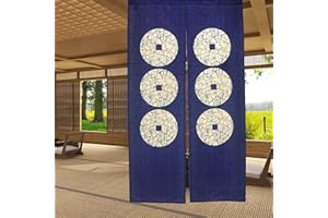 LIGICKY Noren Rideau Japonais Long Tapisserie Fenêtre Rideaux Panneau Tenture Tapisserie Décoration Bleu(85×150cm，Six Pièce de Monnaie