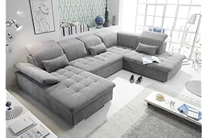 ‎STELLA TRADING Stella Trading WAYNE Wohnlandschaft in U-Form, Stoffbezug Dunkelgrau - Ausziehbares Sofa mit Schlaffunktion & Bettkasten - 340 x 81 (104) x 188 (240) cm (B/H/T)