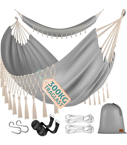 Hamac D'Extérieur Jacquard Rétro Avec Pompons Macramé - Double Coton Pour Jardin, Terrasse Et Plage