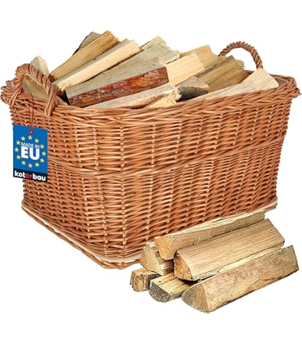e-wicker24 Alles aus Weide Opbergkist van gevlochten wilgentenen, natuurlijke kleuren, rechthoekige wasmand van wilgentenen, met wielen en voering van grijze jute stof