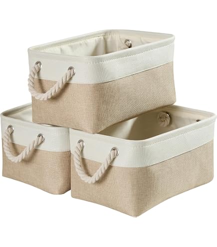 Cesto portaoggetti beige, tre pezzi, 55*43*30 cm, 1 cesto rettangolare in corda di cotone intrecciata, per neonati, con manico | Leroy Merlin