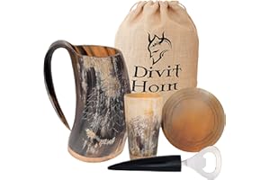 DIVIT HORN Divit Corne Viking Authentique | La chope de bière archaïque | flair royal; Boire dans une vraie tasse en corne de bœuf. (Fenrir | Natural, 650-700 ml)