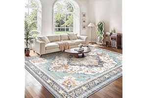 GENIMO Dywan do salonu nowoczesny dywan z krótkim w?osiem, zmywalny mi?kki dywan vintage ozdoby designerskie, antypo?lizgowe dno, pokój biurowy, 200 x 290 cm, cyjan