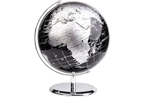 ‎EXERZ Exerz Globus światowy 20 cm z metalową podstawą - edukacyjna/geograficzna/nowoczesna dekoracja biurka - metaliczna czerń (średnica 20 cm)