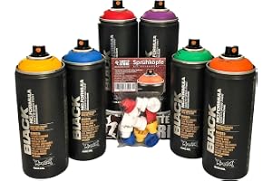 Montana Black Rainbow sprayburkar set 6 regnbågsfärger + reservsprayhuvuden – 6 x 400 ml
