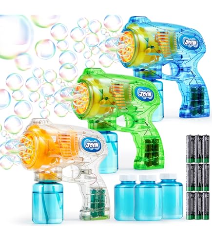 Lot de 3 Pistolets à Bulles de Savon - 4000+ Bulles, 3 Flacons de Solution, 10 Sachets de Recharge - Idéal pour Enfants, Fêtes, Anni - Jeux - Jouets