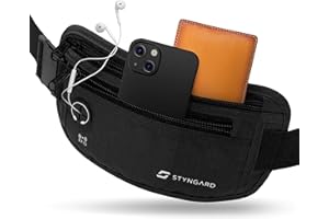 Flache Bauchtasche diebstahlsicher RFID Schutz - Geldgürtel zum Umhängen - Reise Bauchtasche mit Diebstahlschutz - Brustbeutel Damen und Herren Sport - STYNGARD - Modell Madrid