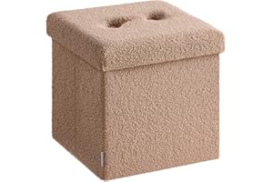 SONGMICS HOME Cassapanca, Pouf Contenitore, Sgabello Poggiapiedi Pieghevole 38 x 38 x 38 cm, Regge fino a 300 kg, per Soggiorno, Camera da Letto, Ingresso, Marrone Cammello LSF095K01
