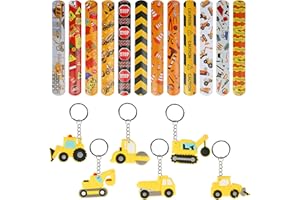 YONGQING 24-częściowy zestaw bransoletek zatrzaskowych (12) i breloczków do kluczy (12), akcesoria na przyjęcie urodzinowe dla dzieci, jednorożce/ syreny/ pojazd budowlany/ zwierzęta hodowlane