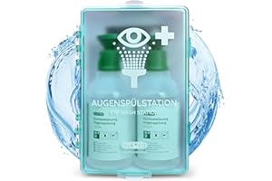 Eye Wash Station Including 2 x 500 ml Bottles of Saline Solution and Wall Mount - Eye Wash - Eye Wash - Eyewash Station - Sterile NaCl 0.9 Eye Wash Solution - Eye Wash