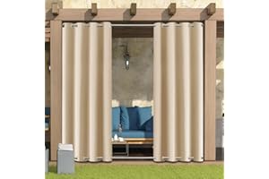 LiveGo Cortinas de Exterior Resistentes a la Intemperie,Cortinas para Exteriores Opacas con Aislamiento térmico para Exteriores para jardín,Patio,Puerta,Gazebo,pérgola,balcón,Beige,1 Pieza|132x238cm