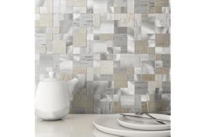 BeNice Naklejki na płytki, na tylną ścianę kuchni, samoprzylepne płytki ścienne, naklejki 3D, odklej i przykleij, metalowa ścianka tylna (10 arkuszy, szary łupek)