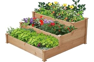 Yaheetech Carré à Plantes en Bois Carré Potager au Sol Lit de Plantation Jardinière à 3 Etages en Bois de Sapin Inoffensif pour Balcon Serre Terrasse Cour 120 x 120 x 56 cm