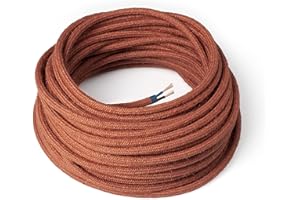 Amarcords - Câble électrique textile couleur BRIQUE, rond, jute, 1 mètre, à 2 brins 2x0,75 - Fil vintage en tissu coloré, pour lampes, lustres, appliques et abat-jours.