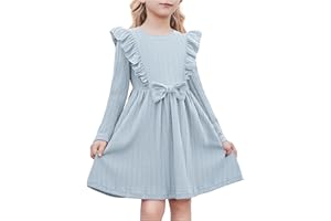 Arshiner Ragazze Abito Foglia di Loto Manica Bambini Casual Papillon Linea A Festivo Autunno Inverno Maniche Lunghe Abito per Bambine 3-8 Anni