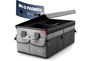 HELDENWERK Organizer do Bagażnika Premium z Pokrywą - Stabilny, Antypoślizgowy, Składany, Duża Torba Samochodowa z Podwójnymi Półkami
