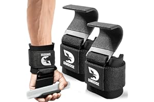 DMoose Fitness Crochets d'haltérophilie pour hommes et femmes (paire) - rembourrage de poignet de 8 mm d'épaisseur - poignées d'haltérophilie pour Powerlifting, Shrugs, Rows et Deadlift