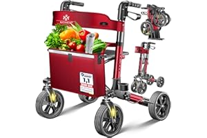 ‎KESSER KESSER Leichtgewicht Rollator faltbar mit Sitz, Griff, Tasche, schmal für Senioren Wohnung, Klappbar, Höhenverstellbar, Reflektoren | All Gelände Reifen Indoor-& Outdoor, Gehhilfe, Laufhilfe, Bordeaux