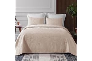 Whale Flotilla Bedspread - Copriletto 220 x 240 cm, con 2 federe, morbido e leggero, con motivo geometrico, per 4 stagioni, colore beige