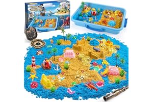 KNASON Pirata Tesoro Cofre Arena Juguete Magica,Arena Toy Cinetica con Accesorios Piratas,1 KG de Sand y Gemas Que Brillan en la Oscuridad,Juguetes Sensoriales Arenas Kinetica para Niños 3 4 5 6 Años