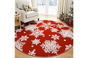 PureCozy Tappeto Natalizio 120cm Rotondo Salotto Camera da Letto Rosso Antiscivolo Lavabile Tappeti Natalizi Cervo Neve Tappetto Per Albero di Natale Morbido Pelo Corto Carpet