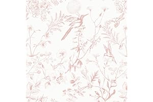 Timeet Peel and Stick Wallpaper Pink Floral Bird Self Adhesive Wallpaper 44x300CM Sticky Back Plastic Wallpaper Waterproof Vinyl Wrap Contact Paper for Bedroom Living Room Wall Cabinet Shelf
