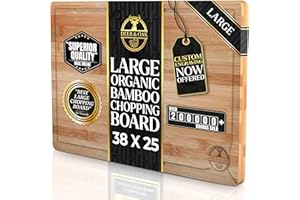 Deer & Oak Large Cutting Board 38 x 25 x 2cm, Pre-Oiled Wooden Bamboo Chopping Board for Carving Meat, Fish, Vegetables, Fruits, Cheese, Bread