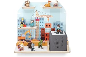 stadtecken wooden shelf for music box I Suitable for the Toniebox and Tonies I Perfect Tonie storage in the children's room I For standing up or hanging up (Construction Site, medium)
