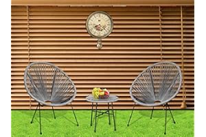 COSMO BUY Egg Chair Bistro Set Garden String Patio Furniture Seating Indoor & Outdoor Conversation Set Furniture Patio Egg chairs With Glass Top Round Coffee Table & Sofa For Home (Grey Colour)