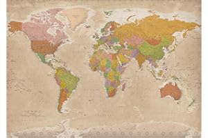 Close Up Poster XXL Carte du Monde 2018 - Vintage - Maps in Minutes® (140cm x 100cm) + Un Poster Bora Bora en Cadeau!