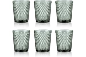 Joeyan Lot de 6 verres à boire vintage gris,tasses en verre coloré en relief,verres à eau de 300 ml avec motif diamant,ensemble de verres pour jus de boissons,cocktails,bière,passent au lave-vaisselle