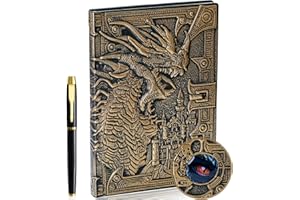 FENGCO 3D Drachen Vintage Tagebuch+Stift Set,A5 Notizbuch Liniert,Personal Organizer DND Journal Notebook Planner,GeburtstagGeschenk für Männer Frauen Erwachsene Kinder(Bronze)