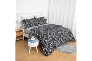 H HANSEL HOME Funda Nordica Cama 135 de 4 Piezas Transpirable Suave al Tacto 100% Microfibra, Funda Edredón 220x220m, Bajera 135x200cm con 2 Fundas de Almohada 50x75cm - Geometría Urbana