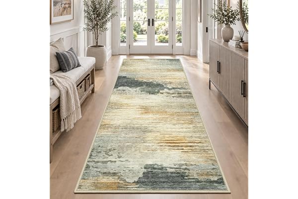VSIWB Löpare, hall, 80 x 200 cm, brun, abstrakt matta, tvättbar | Halkfri modern kökslöpare med kort lugg, mjuk för farstum, broar, kök, sovrum, vardagsrum