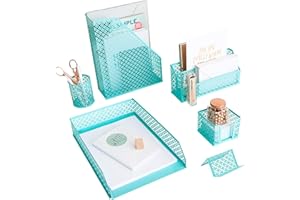BLU MONACO Aqua Teal Desk Organizers Set of 6 - Desk Organizers and Accessories for Women - Cute Office Desk Accessories - Organization