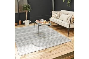 THE RUGS Rainbow Collection Outdoor Rug - Easy to Clean, Waterproof Plastic Outdoor Rugs for Garden, Patio, Balcony, Camping - Vibrant Plastic Straw Rug - Threads Grey, 120x160