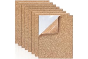 GAODUANLUOLUO 8 Pièces Panneau de Liège Autocollant 30x21cm, Rectangle Coaster en Liège, Plaques en Liège pour Décoration Murale, Travaux Manuels et Comme Tableau D'affichage (2mm D'épaisseur)