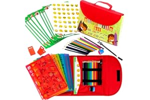Art with smile Drawing Stencils for Kids Kit & Carry Case – – Child-Safe, Non-Toxic Stencil Set with 300 Shapes, Colored Pencils, Paper, Etc. – Travel Art Supplies for Creativity, Learning, Fun