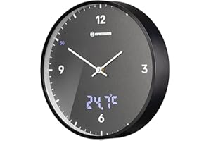 Bresser MyTime LEDsec zegar ścienny sterowany radiowo z 24 cm cyferblatem, wskaźnikiem sekundowym LED, temperatura wewnętrzna i bezgłośny mechanizm zegarowy, antracytowy