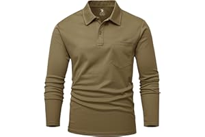 Rdruko Men's Breathable Long Sleeve Polo Shirts Casual Smart Button Neck T Shirts Wicking Quick Dry Work Golf Hiking Tops with Pocket