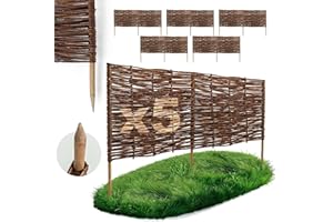 5 x BOGATECO Beeteinfassung aus Weide | 100 cm Lang & 40 cm Hoch | Holz-Zaun Rasenkante | Weiden-Zaun Steckzaun Perfekt für den Garten als Weg-Abgrenzung | Gartenzaun Weidezaun Zaunelemente