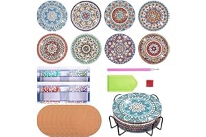 Amfrpar 8 Pièces Diamant Peinture Dessous de Verre Diamond Painting sous-Verres 5D DIY Coasters Mandala Dessous Verre avec Support pour Maison, Bureau, Bar et Restaurant