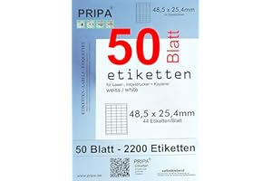 pripa - Amazon FBA Versand Etiketten 48,5 x 25,4 mm 44 Stueck auf A4-50 Blatt DIN A4 selbstklebende Etiketten = 2200 Etiketten