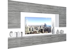 B BELINI GROUP Belini - Set completo da parete per soggiorno, moderno, con illuminazione a LED, in legno