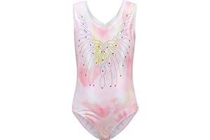 Cucudy Gymnastics Leotards for Girls Dancewear - Sleeveless Gradient Color Diamond Leotard Dancing Ballet Gymnastics Athletic Leotard Gift for 5-12 Years Girls